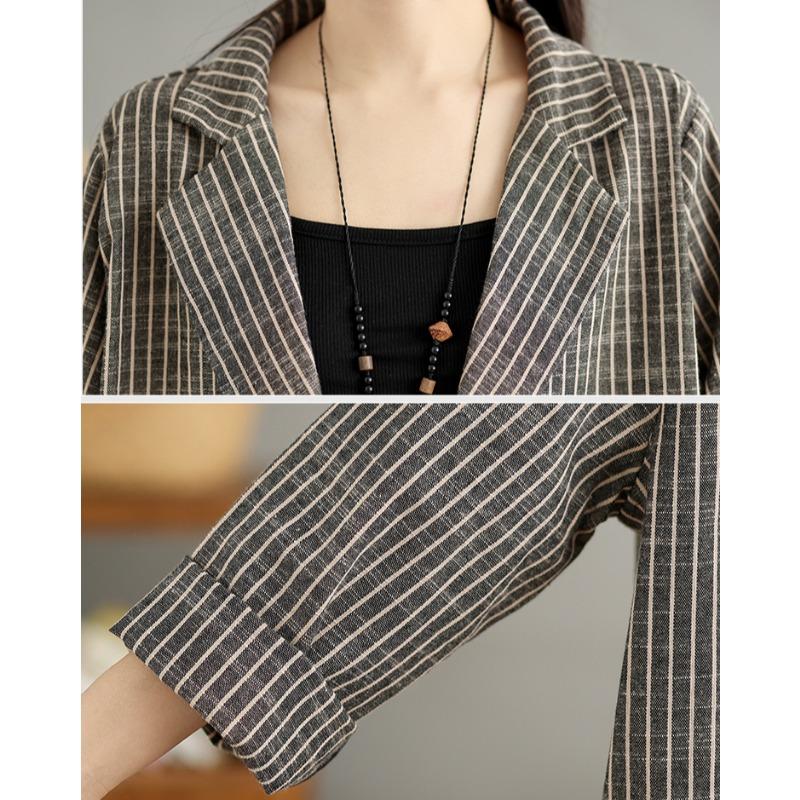 DIMANAF 2024 Plus Size Women New Autumn Basic Stripe Jacket Casual Coat Oversize Fashion Long Sleeve Vintage Loose Tops