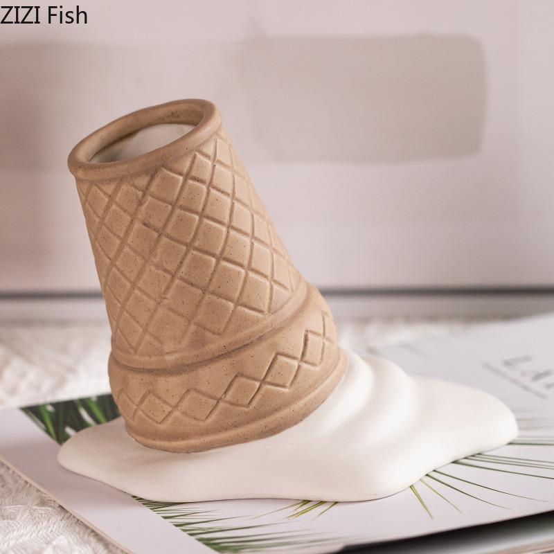 Ice Cream Vase Decoration Creative Ceramic Dried Flower Vase Dining Table Flower Arrangement Art Room Aesthetic Decoration