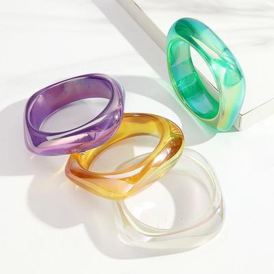 New AB Colorful Irregular Square Resin Wide Bangle for Women Statement Acrylic Geometric Bracelets Valentine's Day Jewelry Gifts