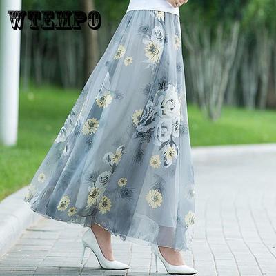 Summer New Chiffon Skirt Plus Size Skirt Bohemian Floral Big Swing Female Beach Skirt Long Skirt Women's A-line Skirt