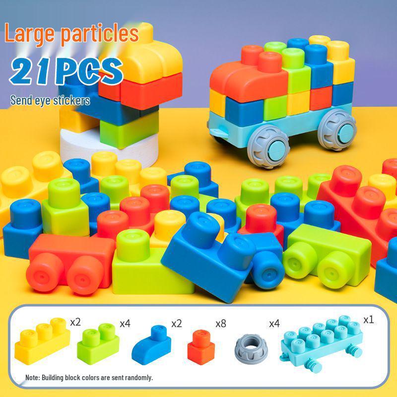 Large Soft Rubber Building Blocks for 1-Year-Olds – Educational DIY Toys with Storage Bucket for Toddlers