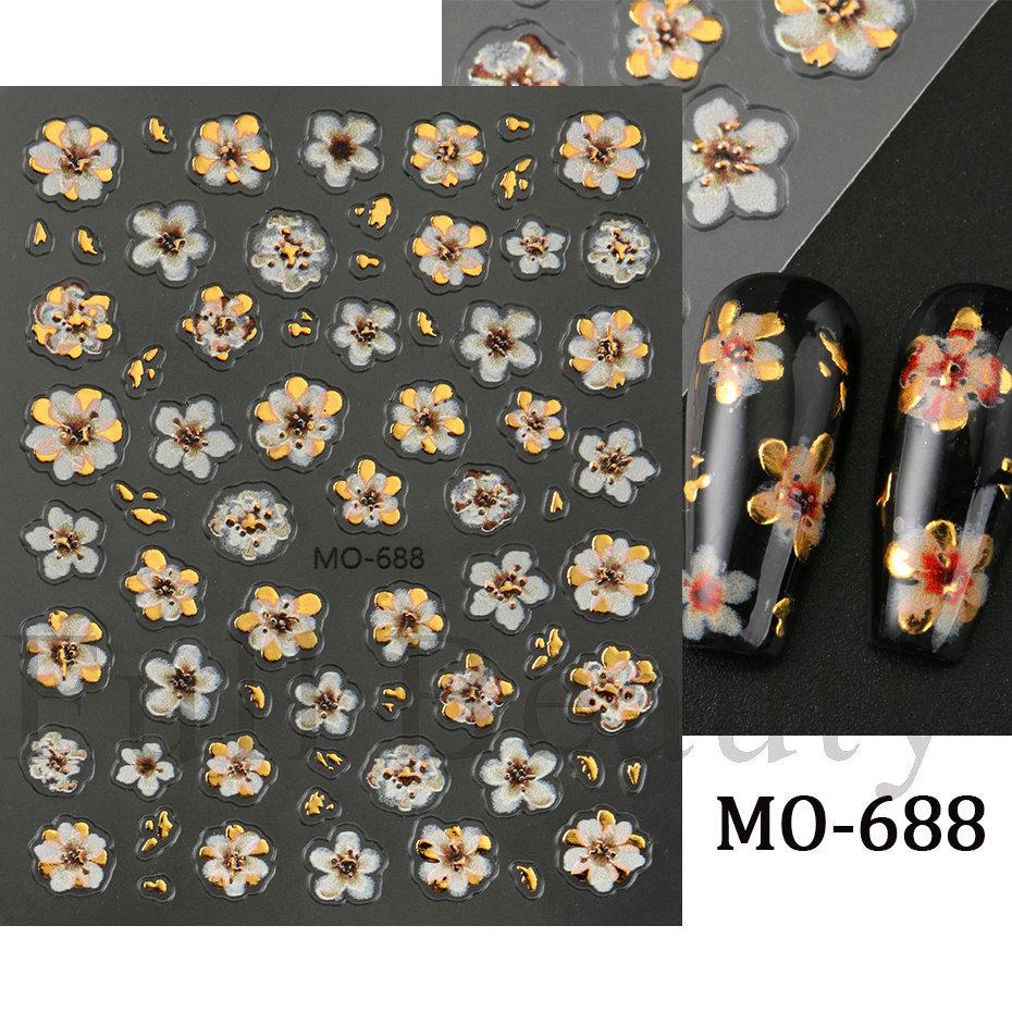 Nail Art Stickers Ins Micro-carving Three-dimensional Gradient Gilt Thanksgiving Maple Leaf Adhesive Nail Stickers