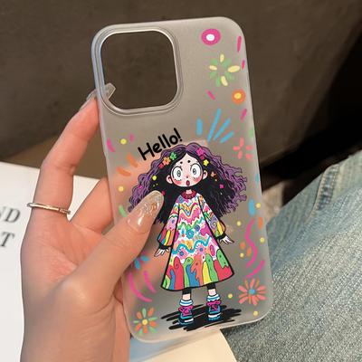Transparente, matte Handyhülle für iPhone 11 Funda iPhone 13 14 15 Pro Max Plus 12 Mini 13pro Weiche Silikon-Cartoon-Mädchen-Hülle