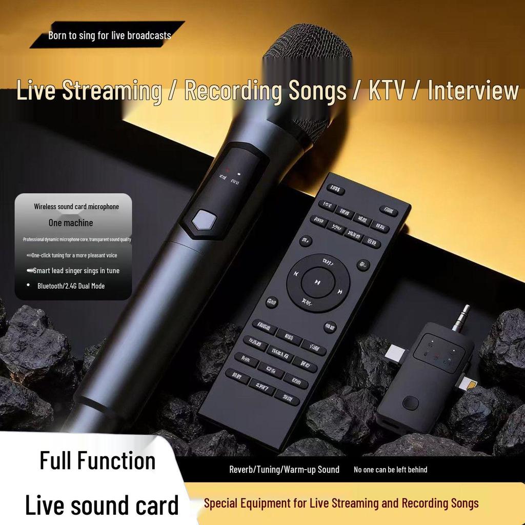 Wireless Handheld Microphone & Sound Card for Live Broadcast and Recording