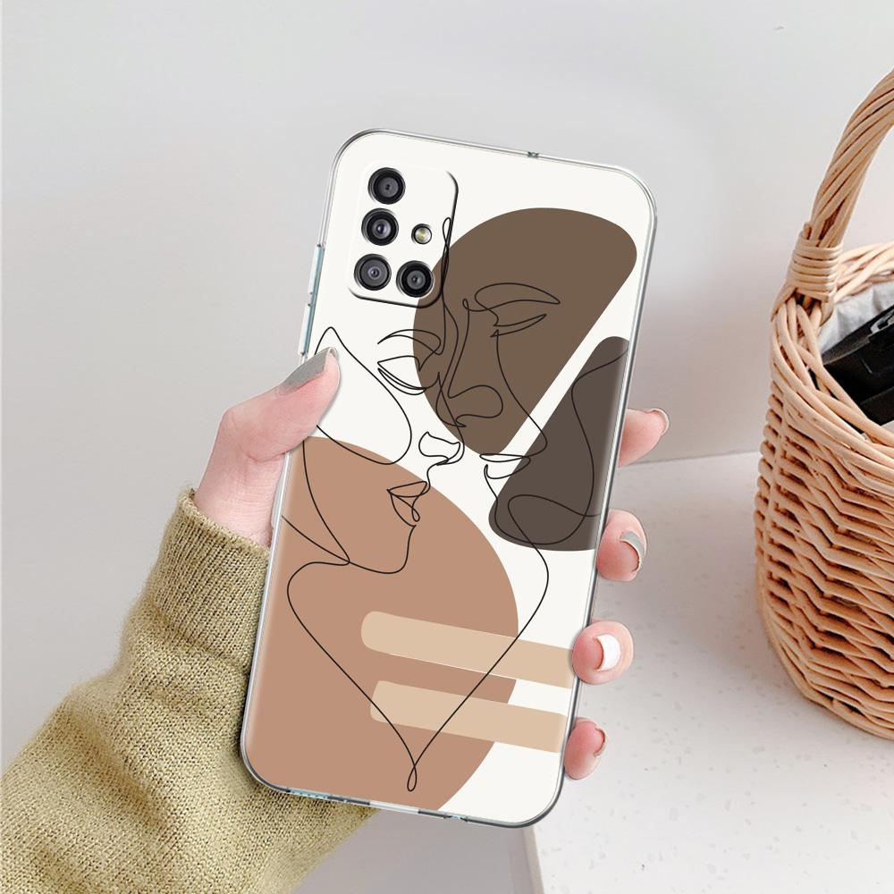 Phone Case For Samsung A15 A13 A35 A55 A51 A71 A41 A31 A21S A03S A05 A17 A23 A25 A33 A53 A73 5G A07 4G Clear Cover One Line Art