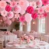 15PCS Pink Party Dressing Set, Tissue Paper Pom Poms Decorations and Hanging Pastel Flower Fan Suitable for Grad Birthday Wedding Party Wall Ceiling