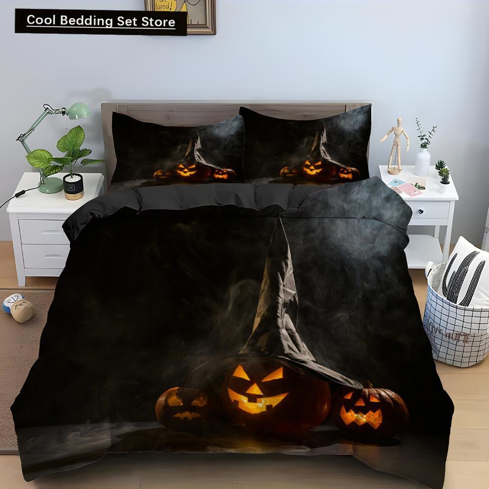 Halloween Horror Pumpkin King Queen Duvet Cover Night Witch Bedding Set Bat Moon Quilt Cover 2/3pcs Polyester Comforter Cover