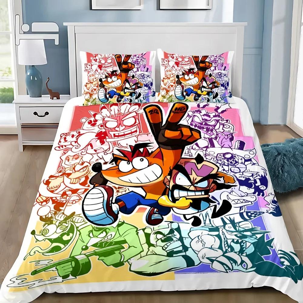 Cartoon 3D Printed Crash Bandicoot Bedding Set game Duvet Cover Pillowcase Single Twin Full Queen Size For Kids Bedroom Decor