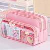 Large Light Color Multi-Compartment Pencil Case Durable with Clear Window Portable Cosmetic Bag for Stationery