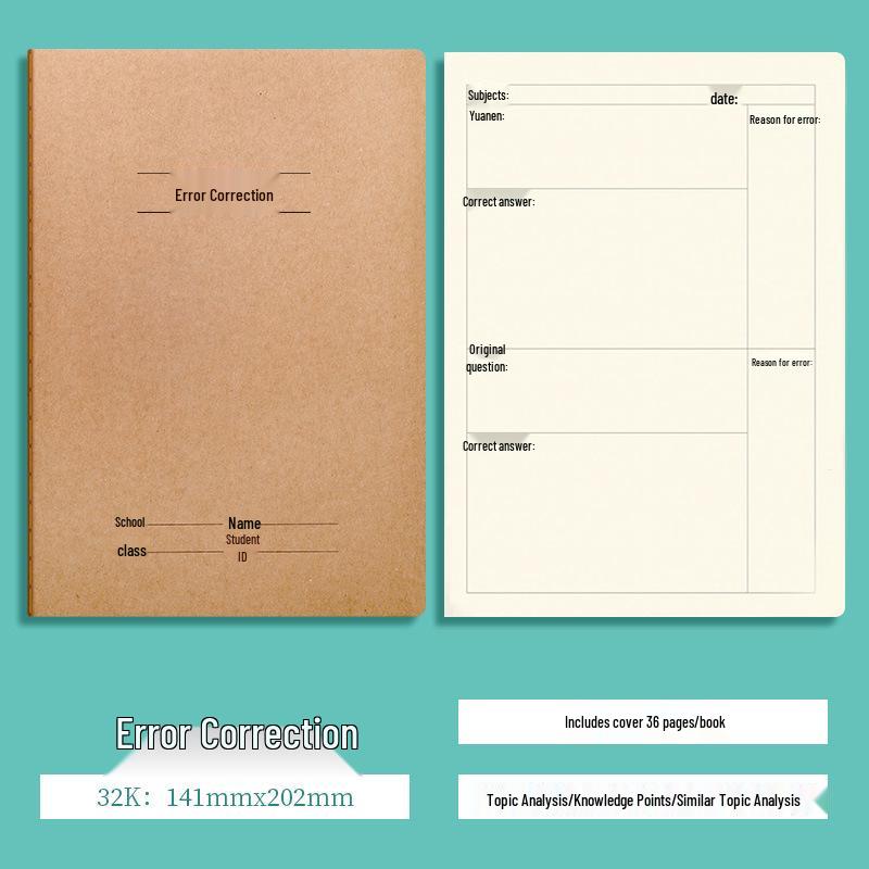 A5 Kraft Paper Stitched Notebook for Chinese, Math, and English Practice