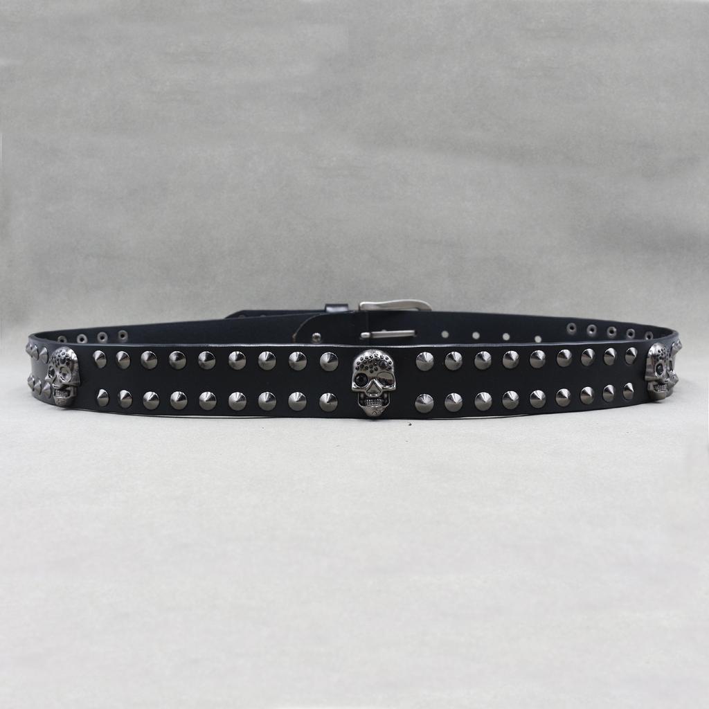 Personalized Punk Rivets and Spikes Belt Skeleton Cowhide Men and Women Skull Neutral Hip-hop Belt
