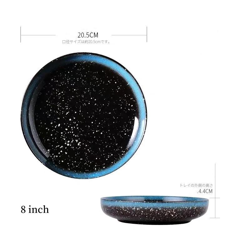 Multifunction Black Circle Dinner Plate Creative Salad Bowl Ceramic Dessert Tray Steak Pasta Dish Dinnerware Microwave Safe