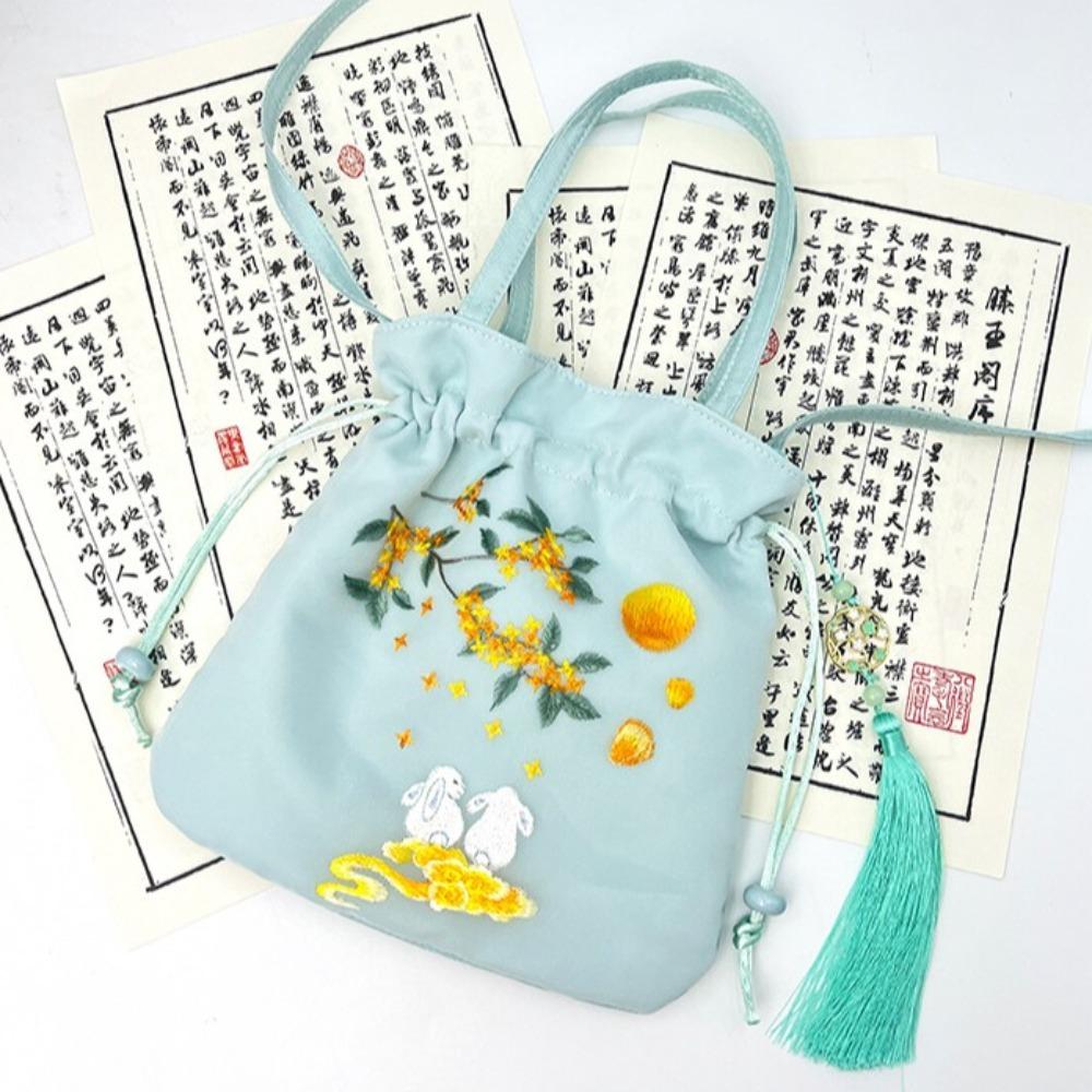 Organza Hanfu Embroidery Handbag Sweet Small Purse Bag Chinese Style Drawstring Bucket Bag  Daily
