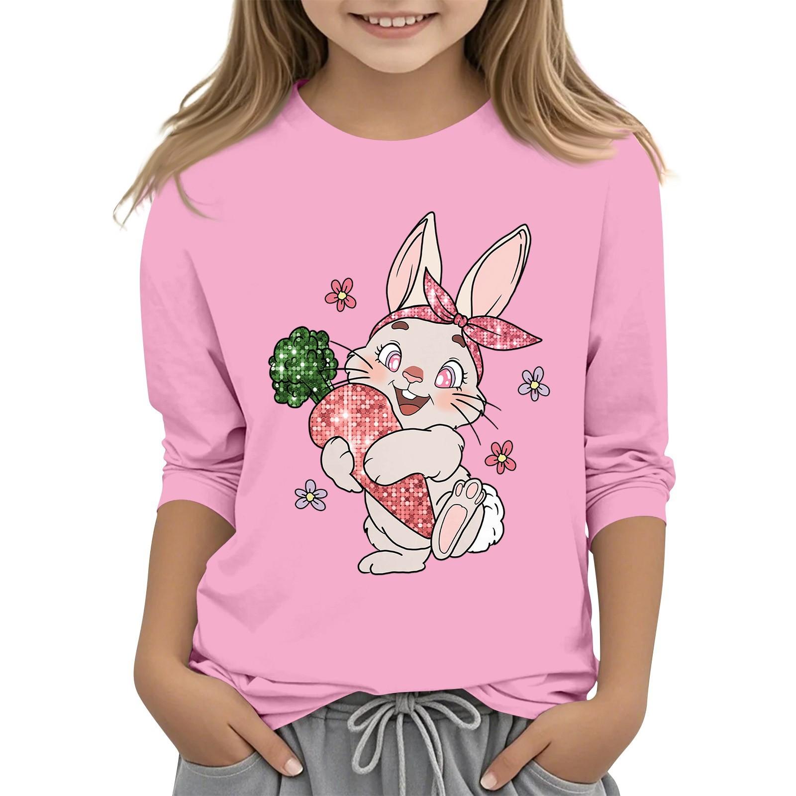 

Повседневная футболка с круглым вырезом и пасхальным принтом, с рукавами 7 точек для детей 150 розовый