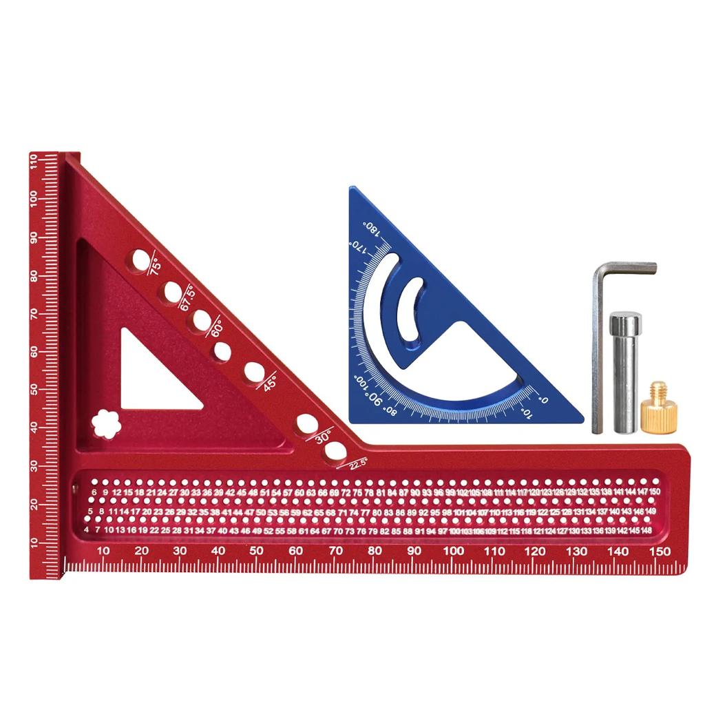 2-in-1 Carpentry Set Square and Small Triangle Ruler Combination Set - 3D Multi-Angle Framing Square Protractor Rafter Square
