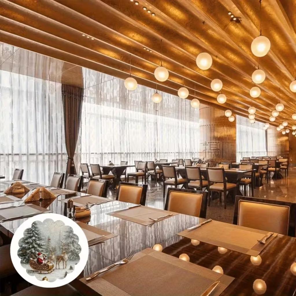 4PCS Christmas Placemats Non Slip Heat Resistant Circular Waves Design Winter Christmas Dining Wedding Party Table Decoration