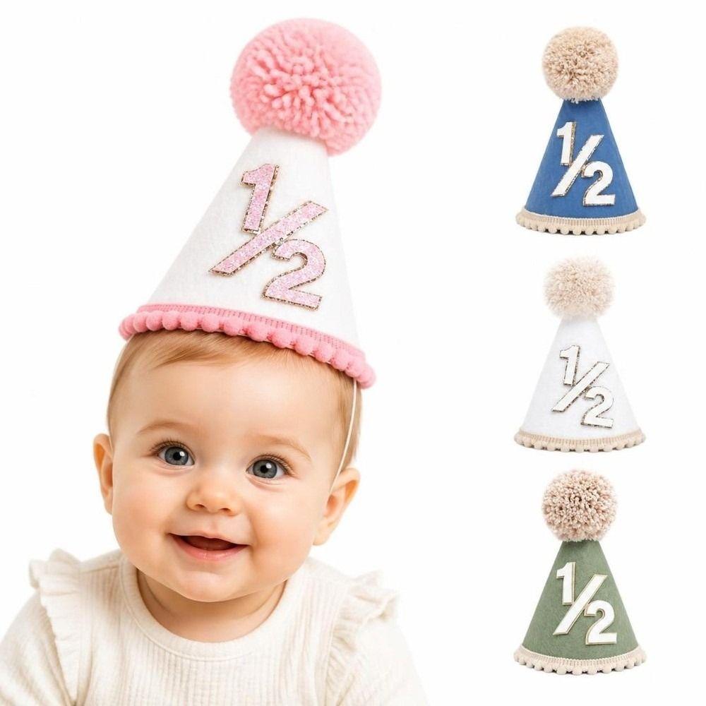 Handcrafted Pom Pom Princess Birthday Hat Neutral Color Cone Hat New Birthday Hat  Children's Party