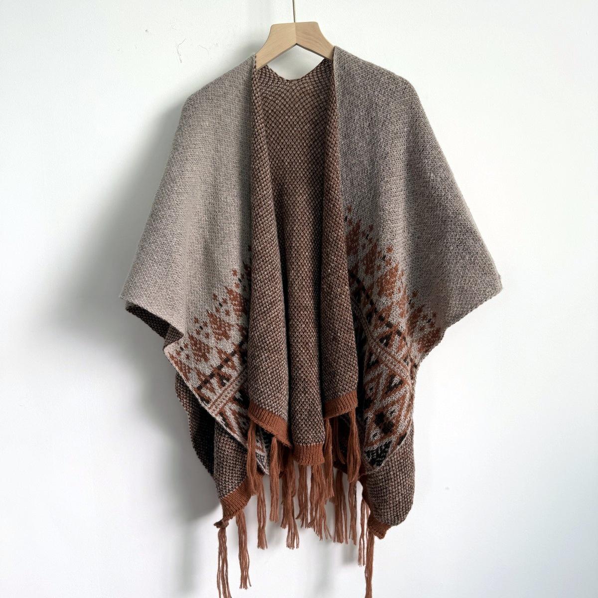 

Богемна накидка-кейп - Етнічний стиль, Тепла осінньо-зимова шаль для жінок бежевий/коричневий