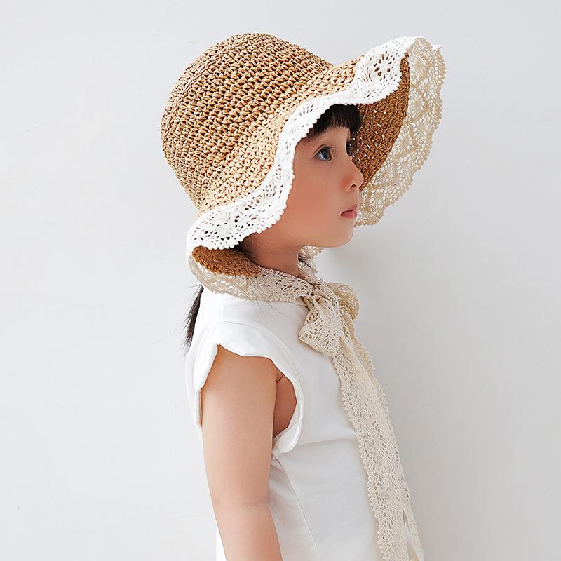 Cappello da Sole in Paglia per Bambina Principessa Cappellino da Spiaggia Genitore Bambino Protezione UV Tesa per Bambino Piccolo Primavera Estate Esterno