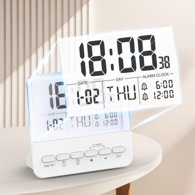 All-in-One Smart Display Transparent LCD Screen Adjustable Brightness 4 Levels Dual Alarm 7-Color Backlight Digital Alarm Clock