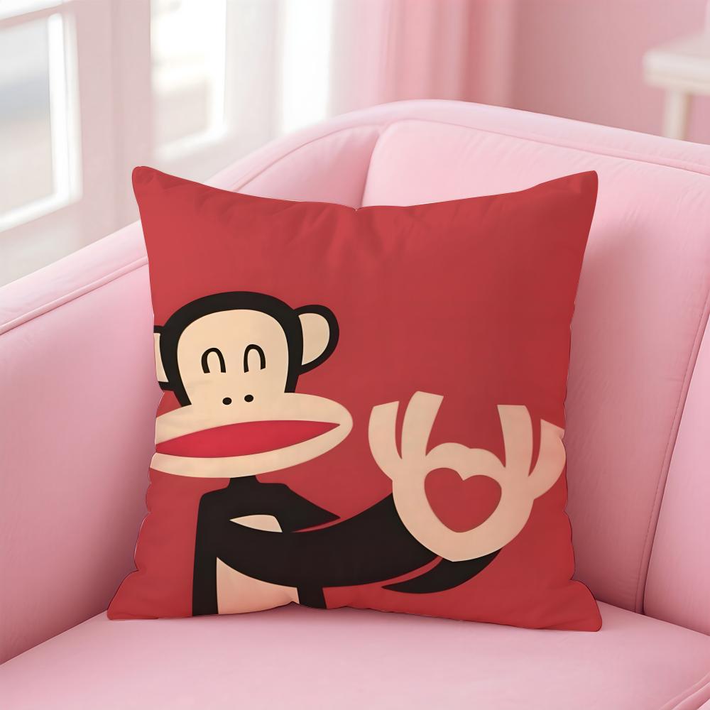 P-Paul Frank Pillow Cute Cartoon Cushion Cover Pillowcase Short Plush Invisible Zipper Room Sofa Cushion Cover