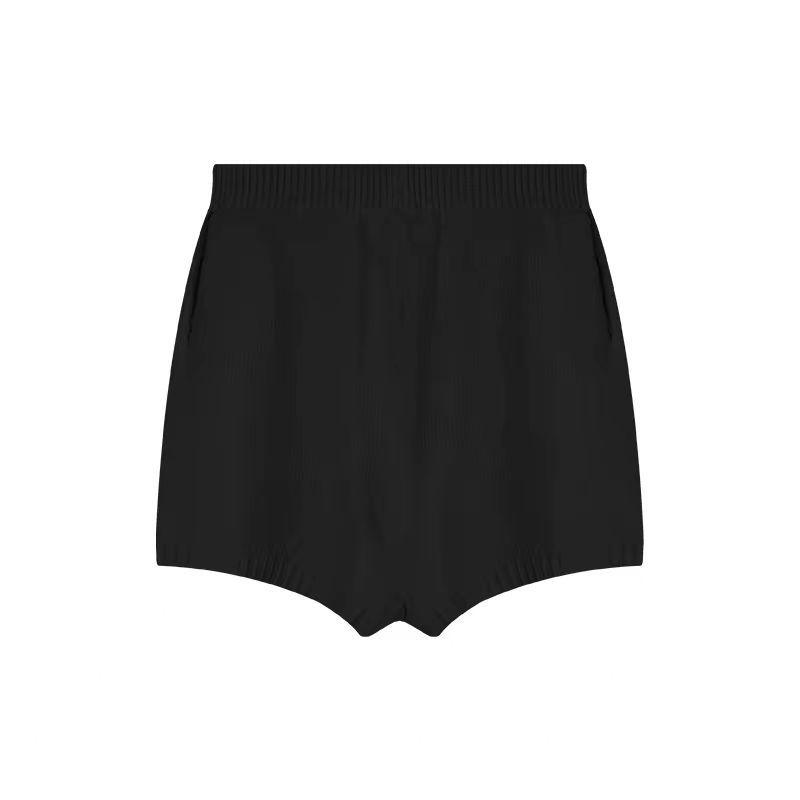 Women's Winter Black Knit Sweater and High-Waist Wide-Leg Shorts Two-Piece Set