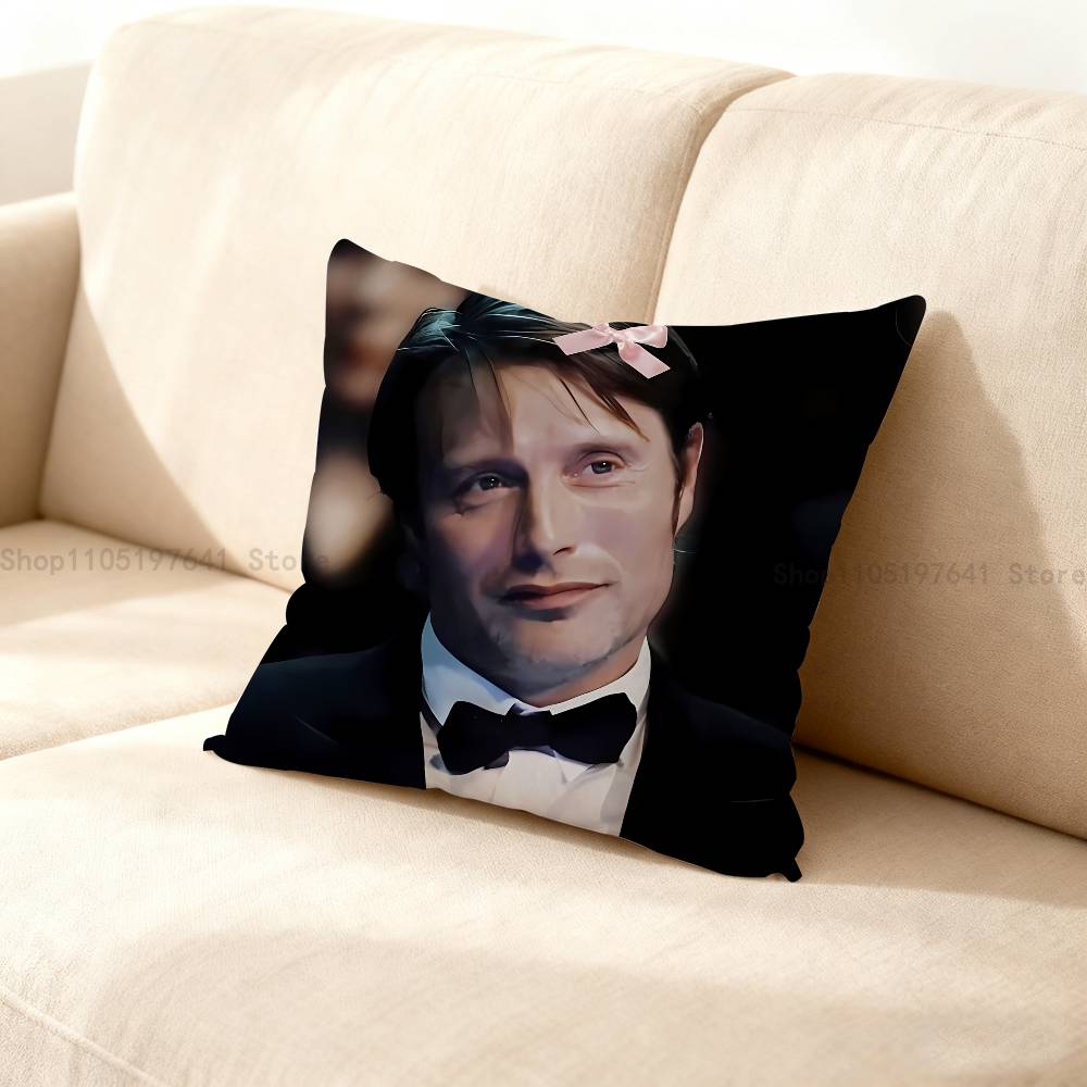 Mads Mikkelsen H-Hannibal Face Pillow Case Cartoon Anime peripheralsBedroom Sofa Decorative Cushion Cover Soft Cushion Cover