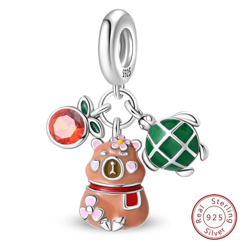 Copper Charms Beads Forever Love Heart Shaped Bow Family Charms Dangle For Bracelet Woman Diy Jewelry Gift