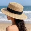 Fashion straw hat children's summer fine straw grass flat top hat sun hat sun hat sun hat sun protection hat couple adult hat