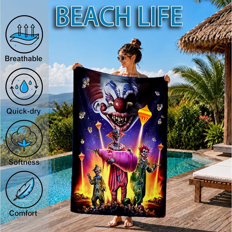 Clown Horror Beach Towel, Microfiber Beach Towel, Perfect For Pool, Beach, Travel, Home Decor Beach Party Fan gifts