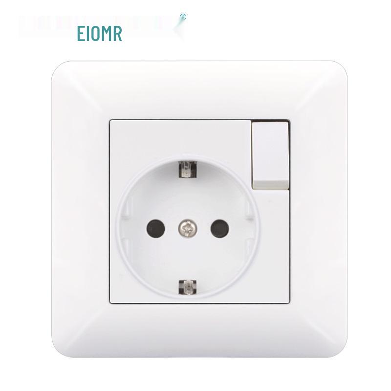 Curved White European Standard Socket Panel with Double USB & Type C, German Switch, Concealed Installation