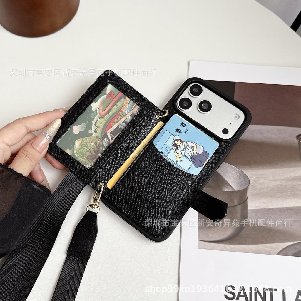 Applicable To iPhone17promax Oblique Span Card Mobile Phone Case, Foreign Trade Hot-selling Lanyard Card Bag, Apple 17 Mobile Phone Case.