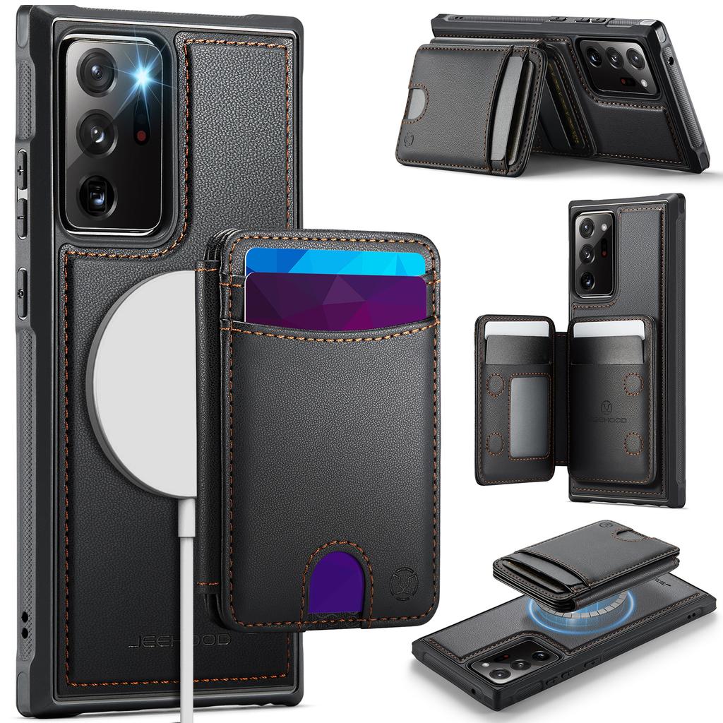 For Samsung Galaxy Note20 Ultra Magnetic Case JEEHOOD J10 Leather Back Phone Cover with Detachable Card Holder Kickstand