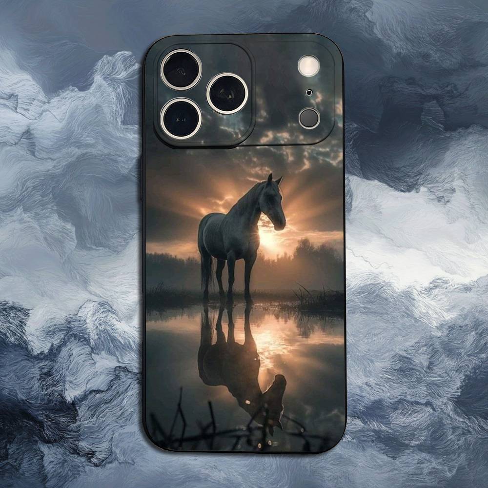 Αλογο που καλπάζει Ζώο Για iPhone 12,14,13,15,16,11,17,X,Mini,XR,SE,XS,Plus,Pro,Max,8,7, Μαλακή Σιλικόνη Μαύρη Θήκη