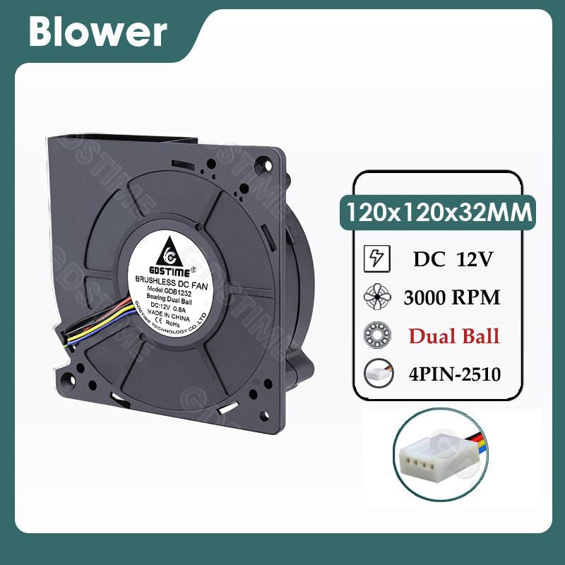 Gdstime 120MM Fan 24V DC Brushless Centrifugal Turbo Blower 120MM*32MM Dual Ball Cooler for BBQ Grill,Industrial Cooling