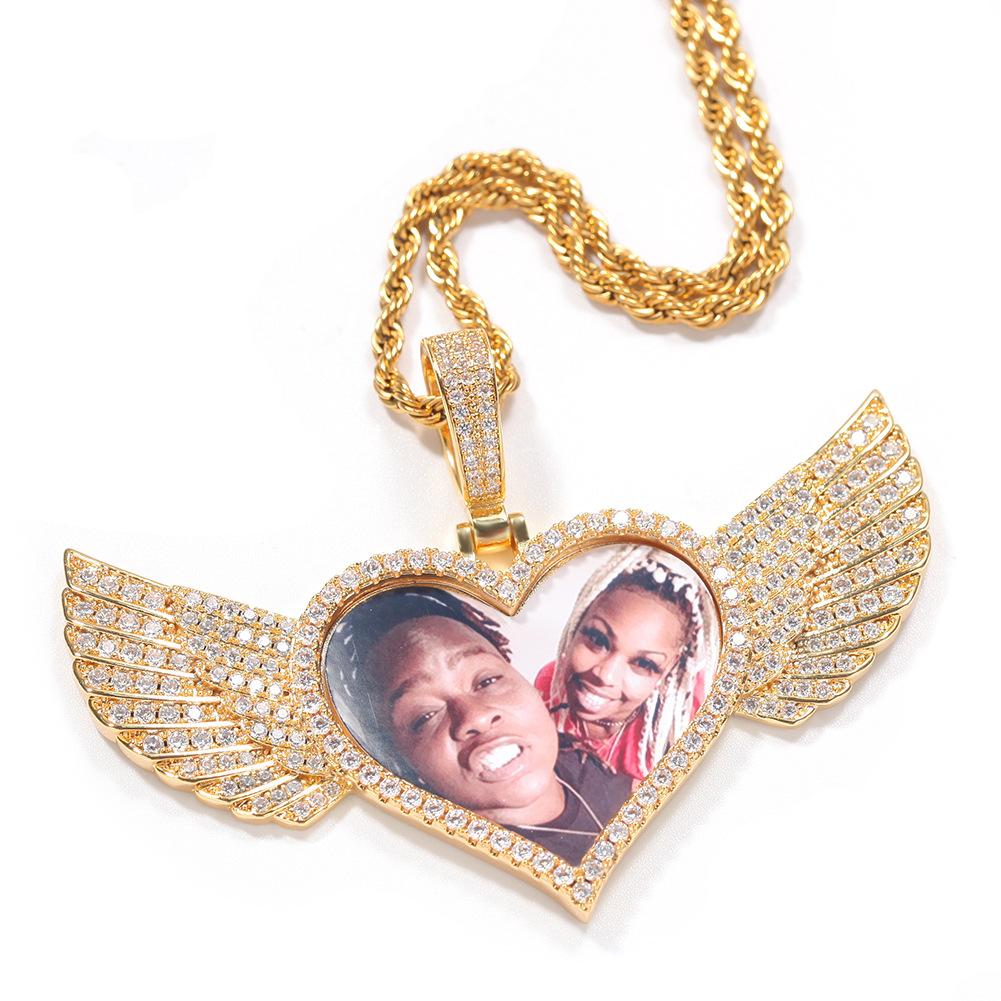 Love wings private photo pendant memory photo necklace DIY creative commemorative hip hop pendant