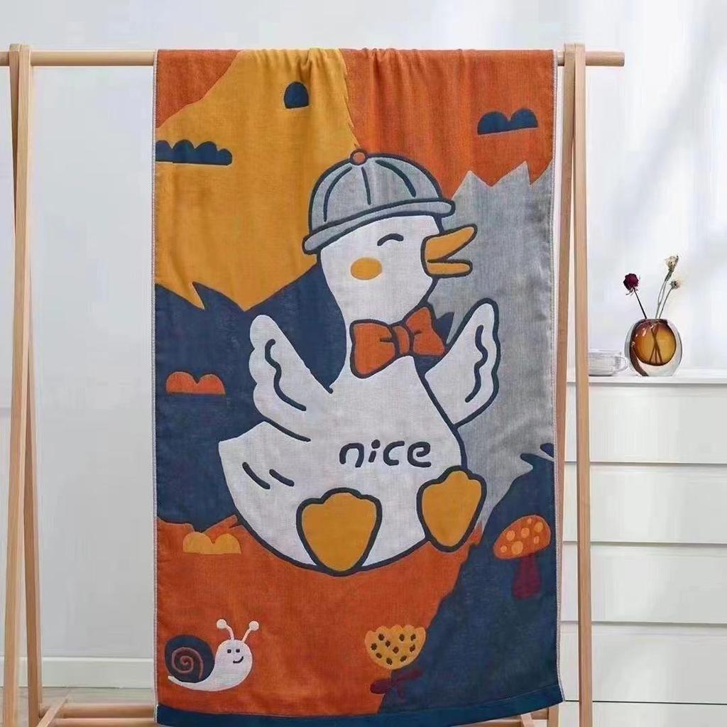 Drainage Style National Tide Pure Cotton Quick-Dry Cartoon Bath Towel for Men and Women