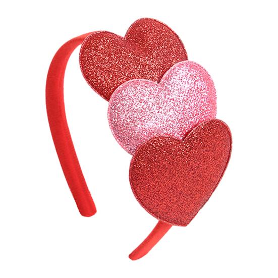 Tiara de Dia dos Namorados Glitter Vermelho Rosa Coração Faixa de Cabelo Brilhante Fofa Acessórios de Cabelo de Orelha para Dia dos Namorados Aniversário Festa de Casamento Fantasia