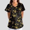 Women's Floral Print Loose V-neck Short-sleeved Uniform/ Uniform