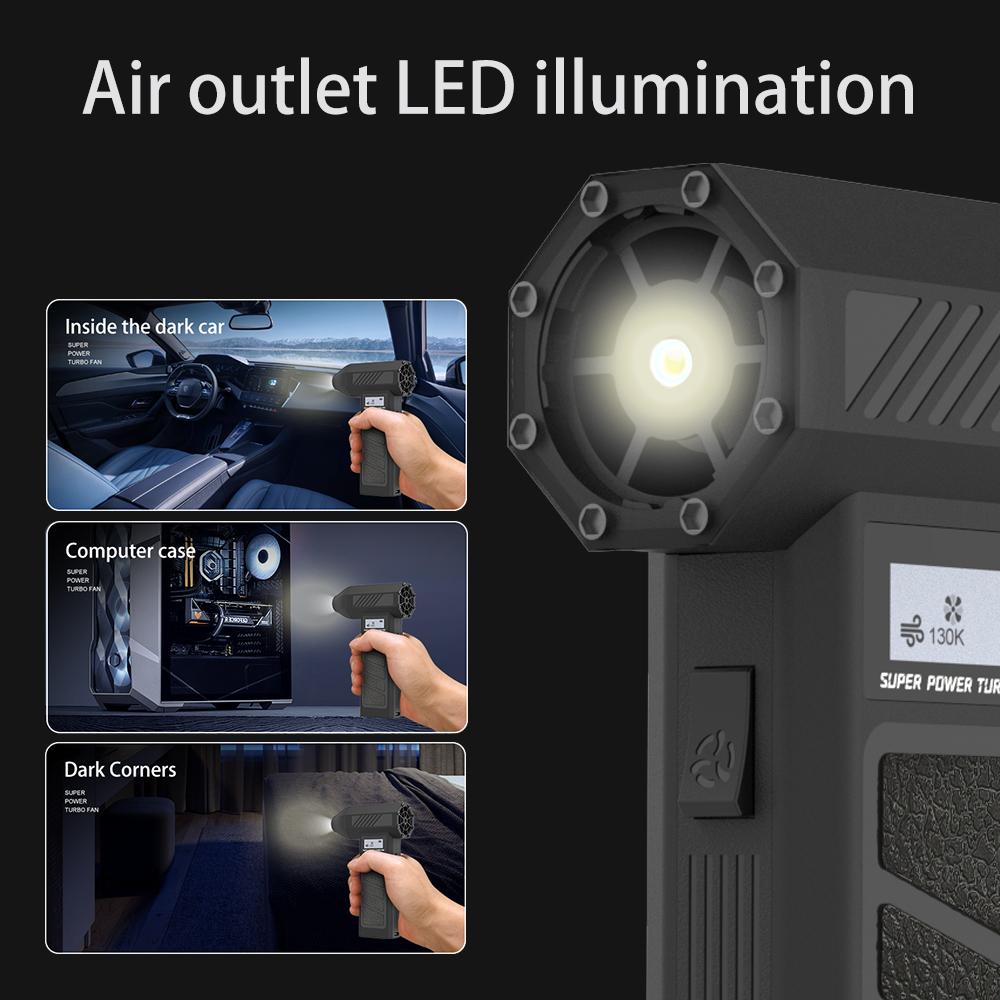 130000RPM Electric Air Duster Mini Turbo Violent Fan 3 Wind Speeds Rechargeable Super Powerful Jet Dry Blower for Car Keyboard
