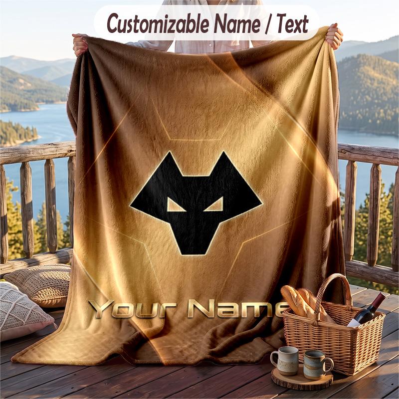 Flannel Blanket Wolverhampton Wanderers Football Print Custom Name Text Soft Throw for Sofa Bed