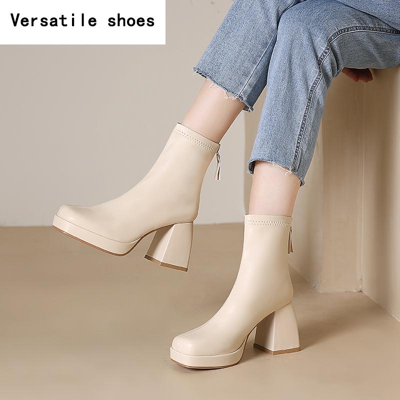 Winter Platform Thick Heel Women Ankle Boots Fashion Modern Short Booties Ladies Concise Largas Booties