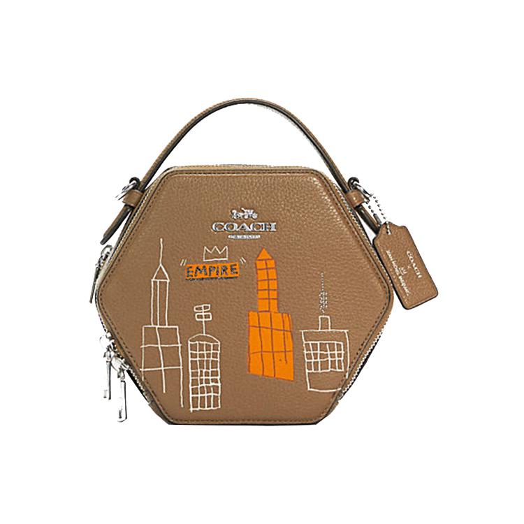 

New COACH Basquiat Collaboration Hexagonal PVC One Shoulder Handbags Women s Khaki C5654-SVT3Q 15.7*6.4*19.1CM