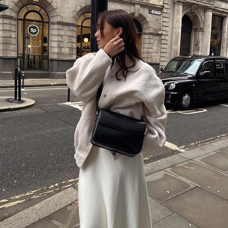 Women Fashion Vintage Pockets Woolen Jacket Autumn Casual Solid Long Sleeve Coat Snap Button Loose Outerwear