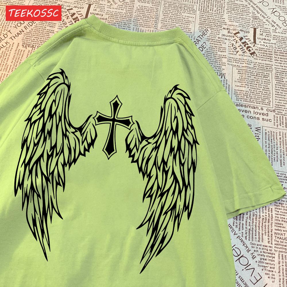 Casual Cotton Womens TShirts Cross Body And Flying Wings Funny Prints Short Sleeve ONeck Soft Oversize Fashion Female Clothes