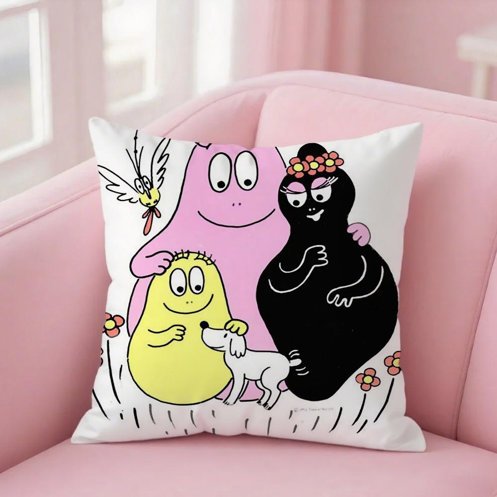 Cartoon Barbapapa Pillow Case Square Double Sided Printing Short Plush Sofa Cushion Cover Bedroom Bedside Pillow 12x12Inch
