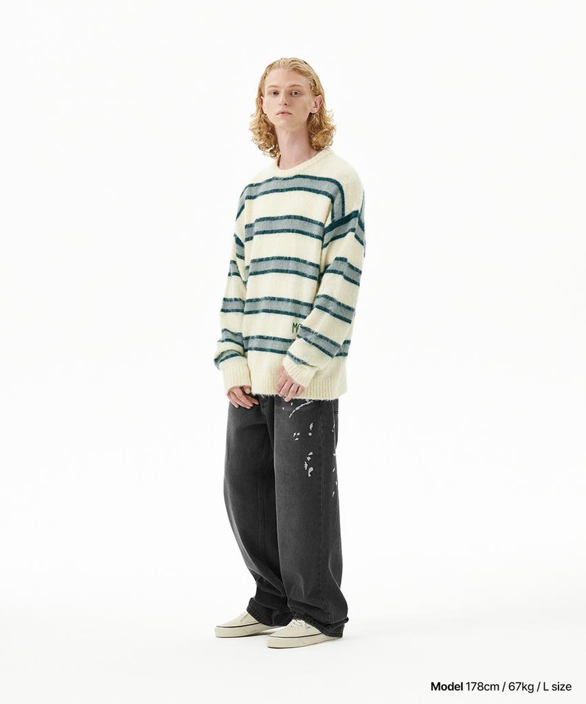 MAHAGRID Hairy Stripe Knit Sweater Ivory(Mg2Ffmk600A)