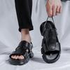 Slippers Men's Summer Outer Wear Ins Trendy British Style Black One-word Sandals Casual Thick Bottom Height Increase Two Wear 8608-R