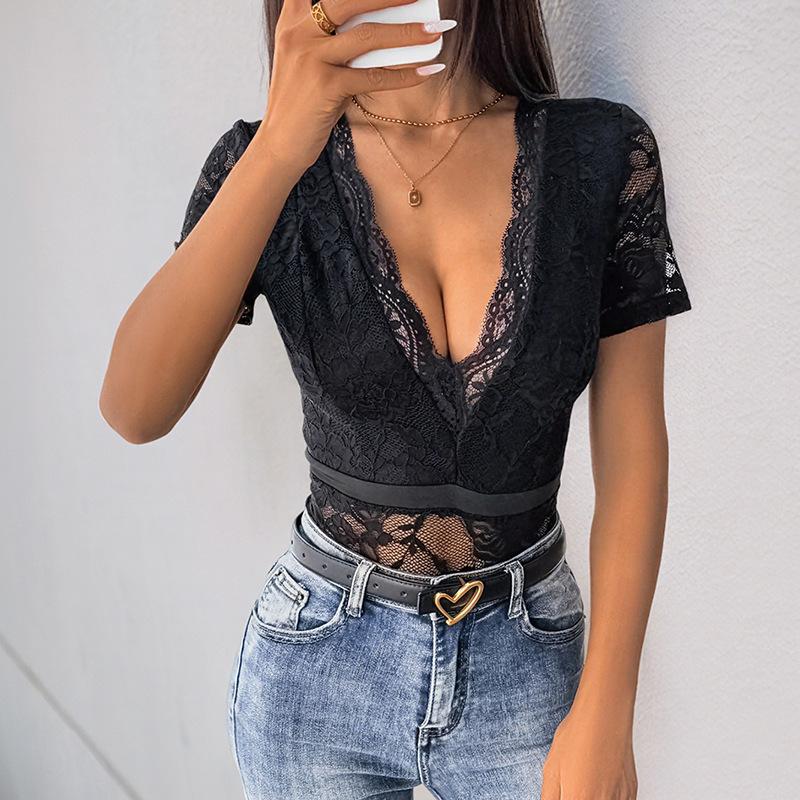 VEZFAA Dámská móda Ležérní Jednobarevný potisk Léto Jaro Body s krátkým rukávem a výstřihem do V