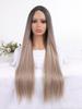 4 * 1 Inch Brown Black Gradient Small Lace Wig with Split Long Straight Hair Cover